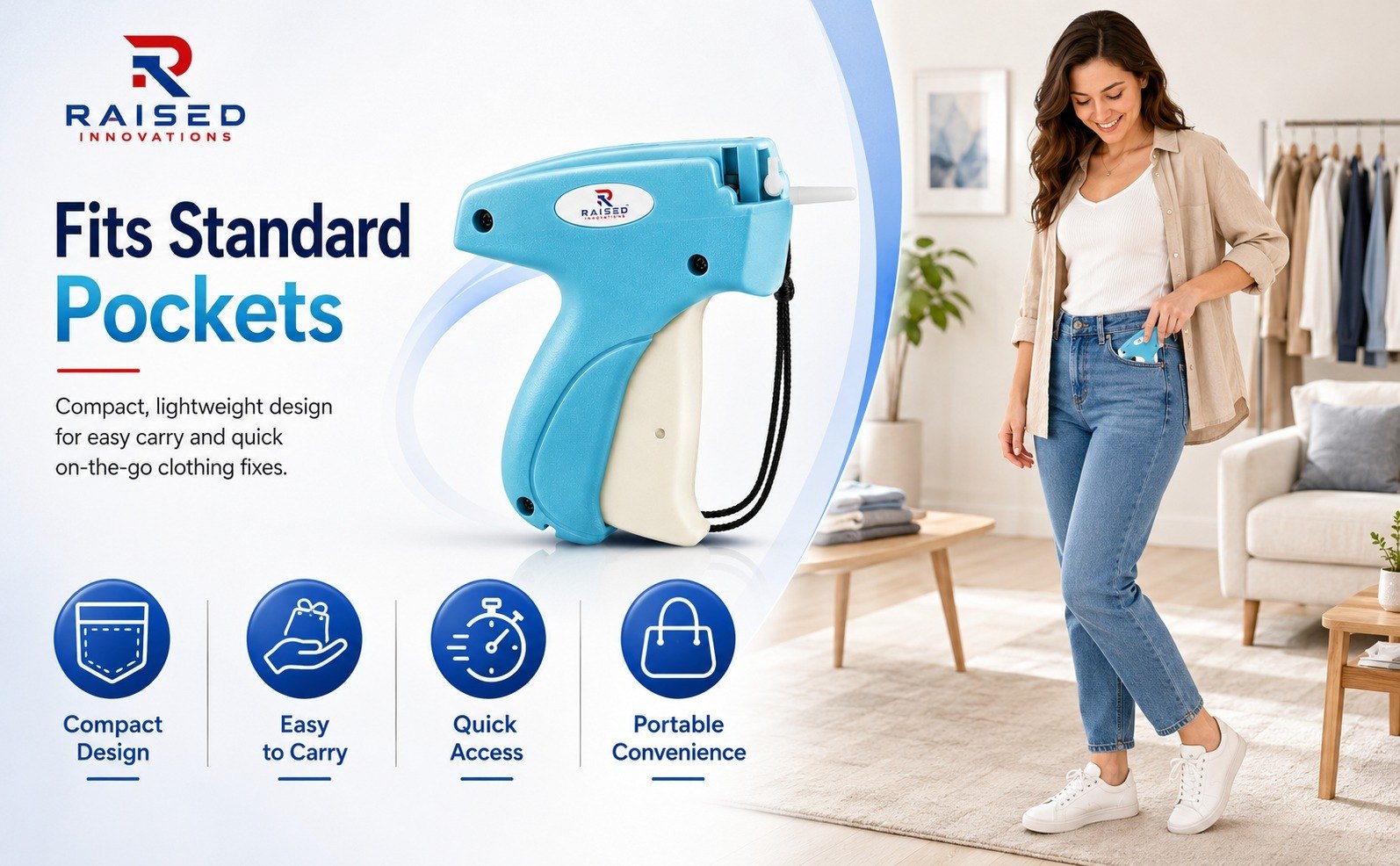 Portable clothes repair gun that fits in a standard pocket