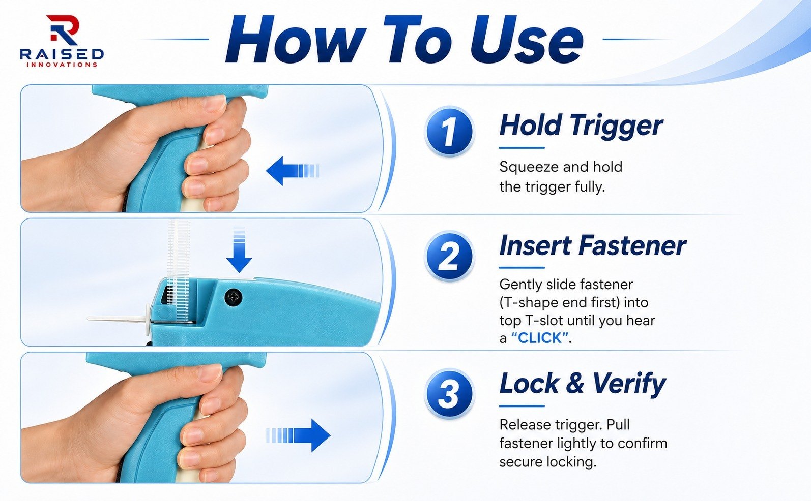 How to use the Raised Innovations stitch gun in 3 steps