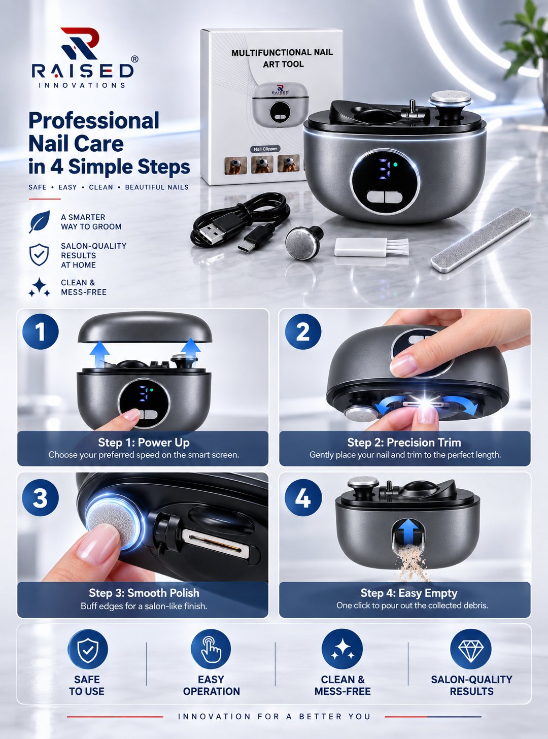 How to use the Raised Innovations electric nail trimmer